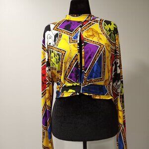 K + GLAM MULTICOLOURED LONG SLEEVE CUT-OUT FRONT WIH SASH WOMEN SIZE XL